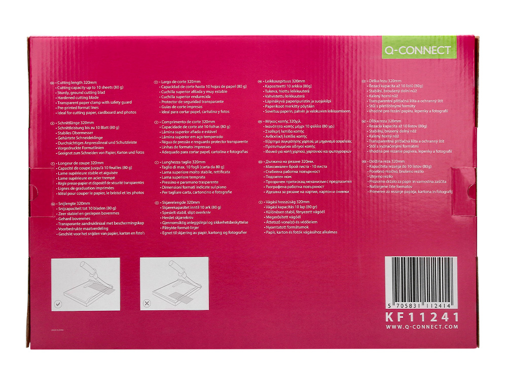 CISAILLE Q-CONNECT MÉTAL FORMAT A4 CAPACITÉ COUPE 10F PRESSION MANUELLE 60X300X350MM