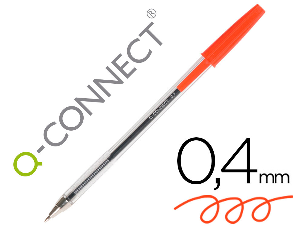 STYLO-BILLE Q-CONNECT CRITURE MOYENNE 0.7MM ENCRE CLASSIQUE BILLE INDFORMABLE CAPUCHON COULEUR ENCRE ROUGE