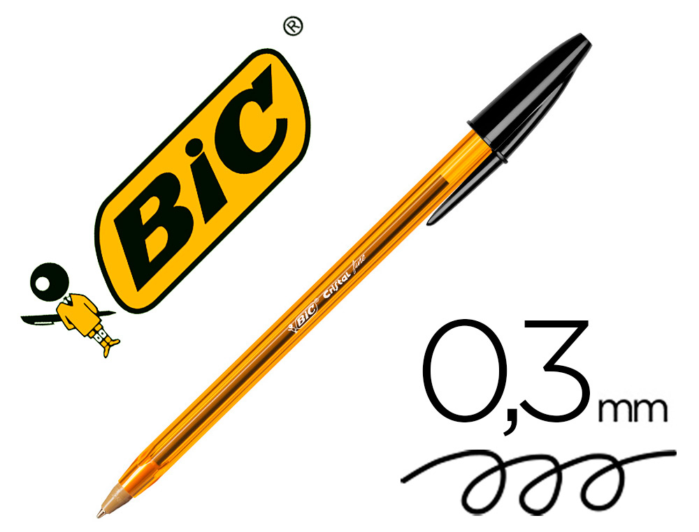 STYLO-BILLE BIC CRISTAL CRITURE FINE 0.4MM ENCRE CLASSIQUE BILLE INDFORMABLE CAPUCHON COULEUR ENCRE NOIR