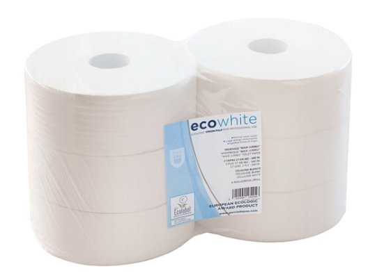 6 ROULEAUX PAPIER TOILETTE MAXI JUMBO PURE OUATE 2 PLIS ECOLABEL 350 MANDRIN 61.3